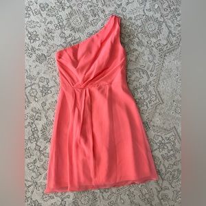 DAVID’S BRIDAL BRIDESMAID Dress, size 6, coral pink, knee length. Worn once!